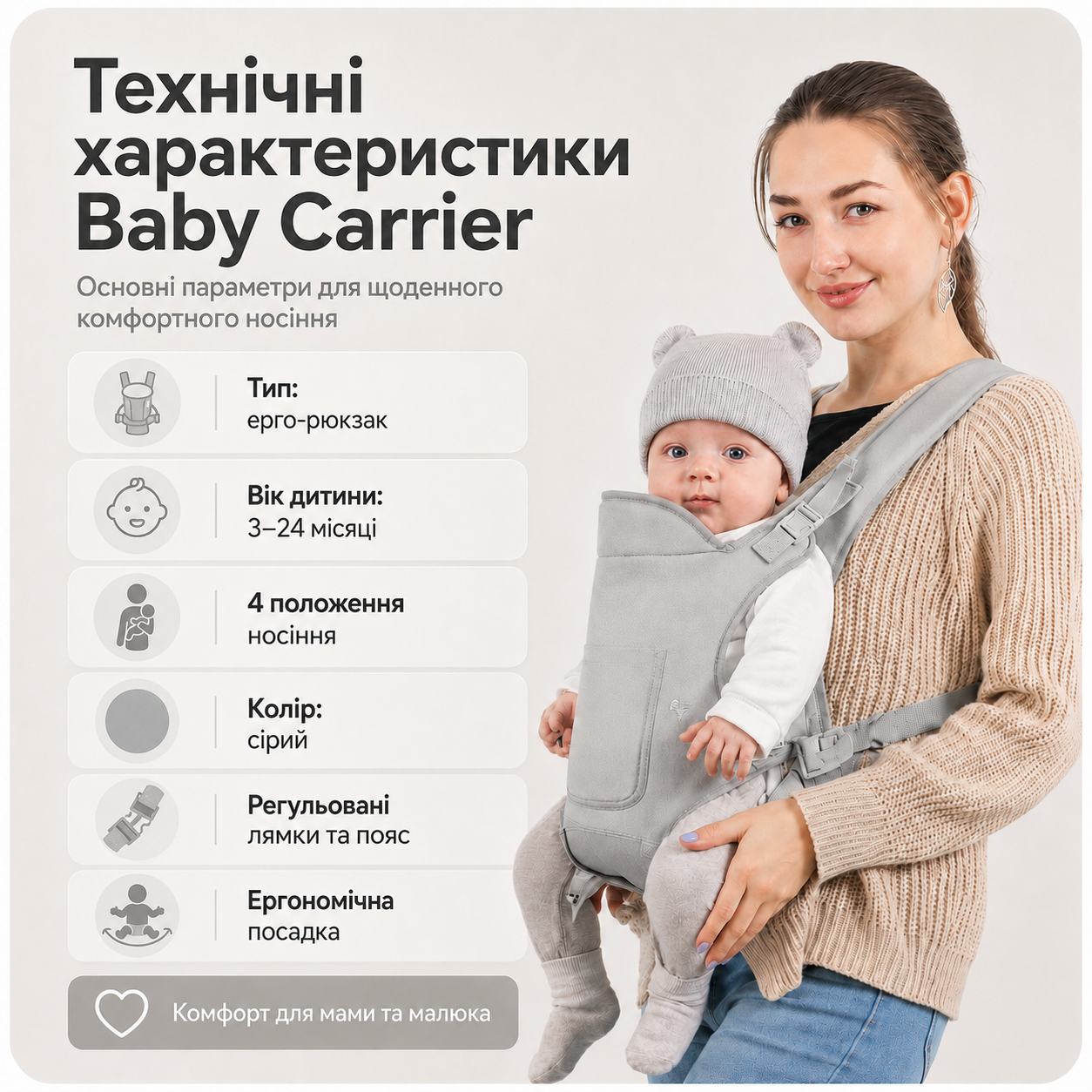 Технічні характеристики Baby Carrier
