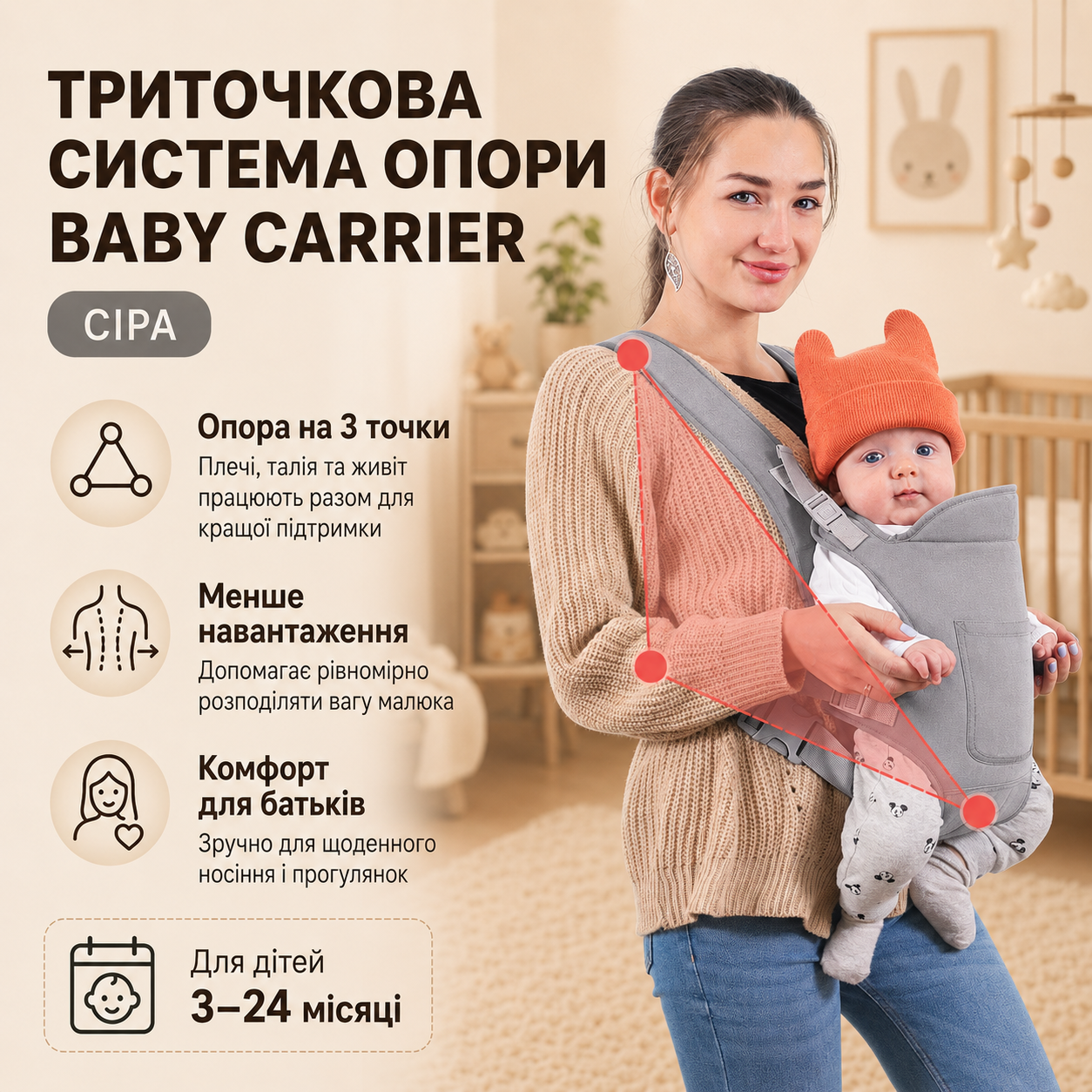Триточкова система опори Baby Carrier