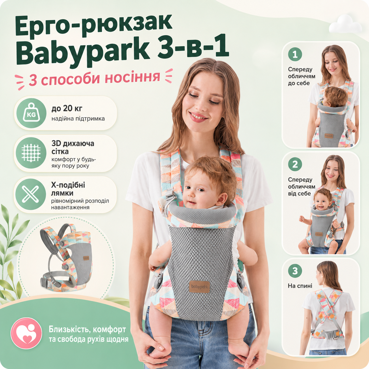 Эрго-рюкзак Babypark 3-в-1 с ребенком