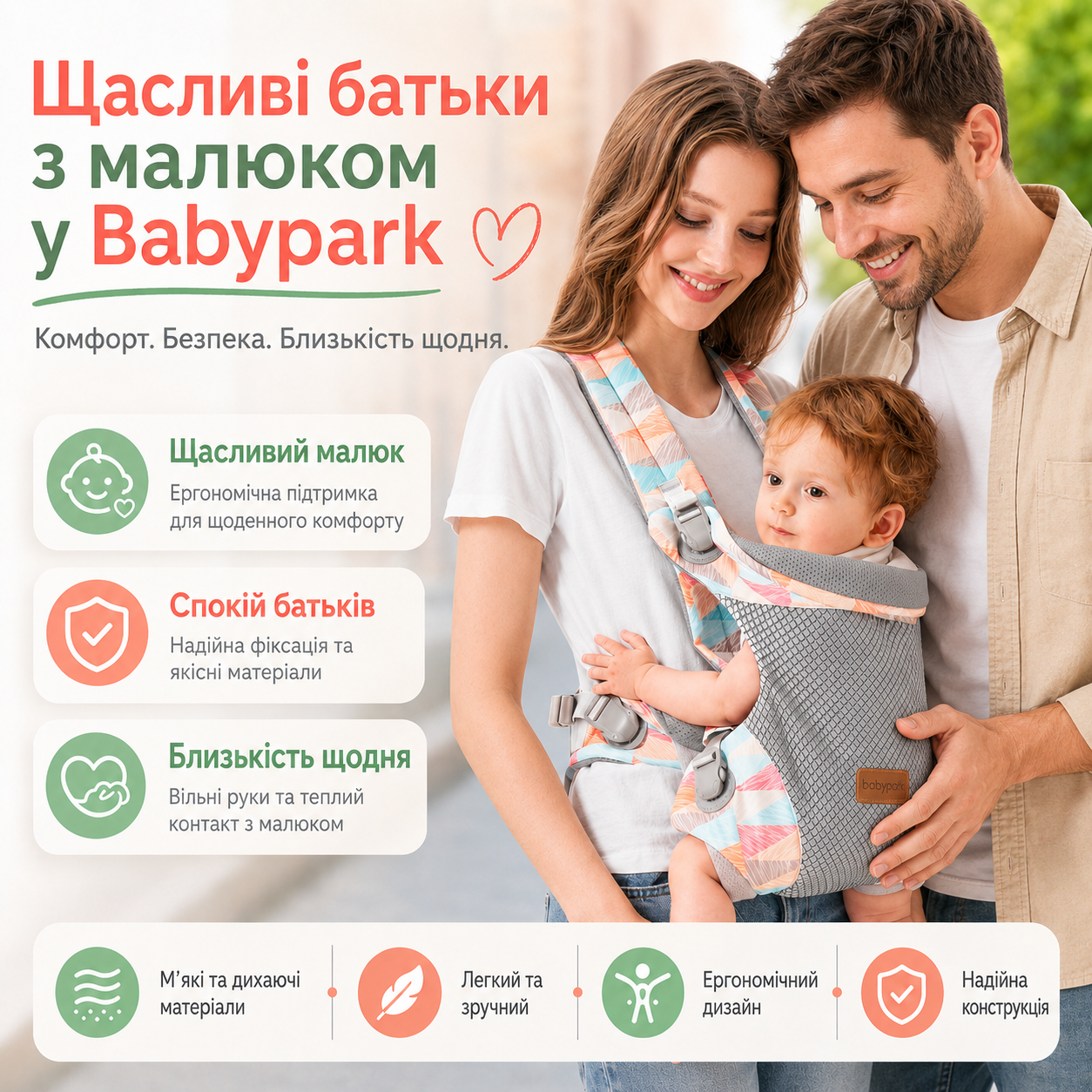 Счастливые родители с малышом в Babypark