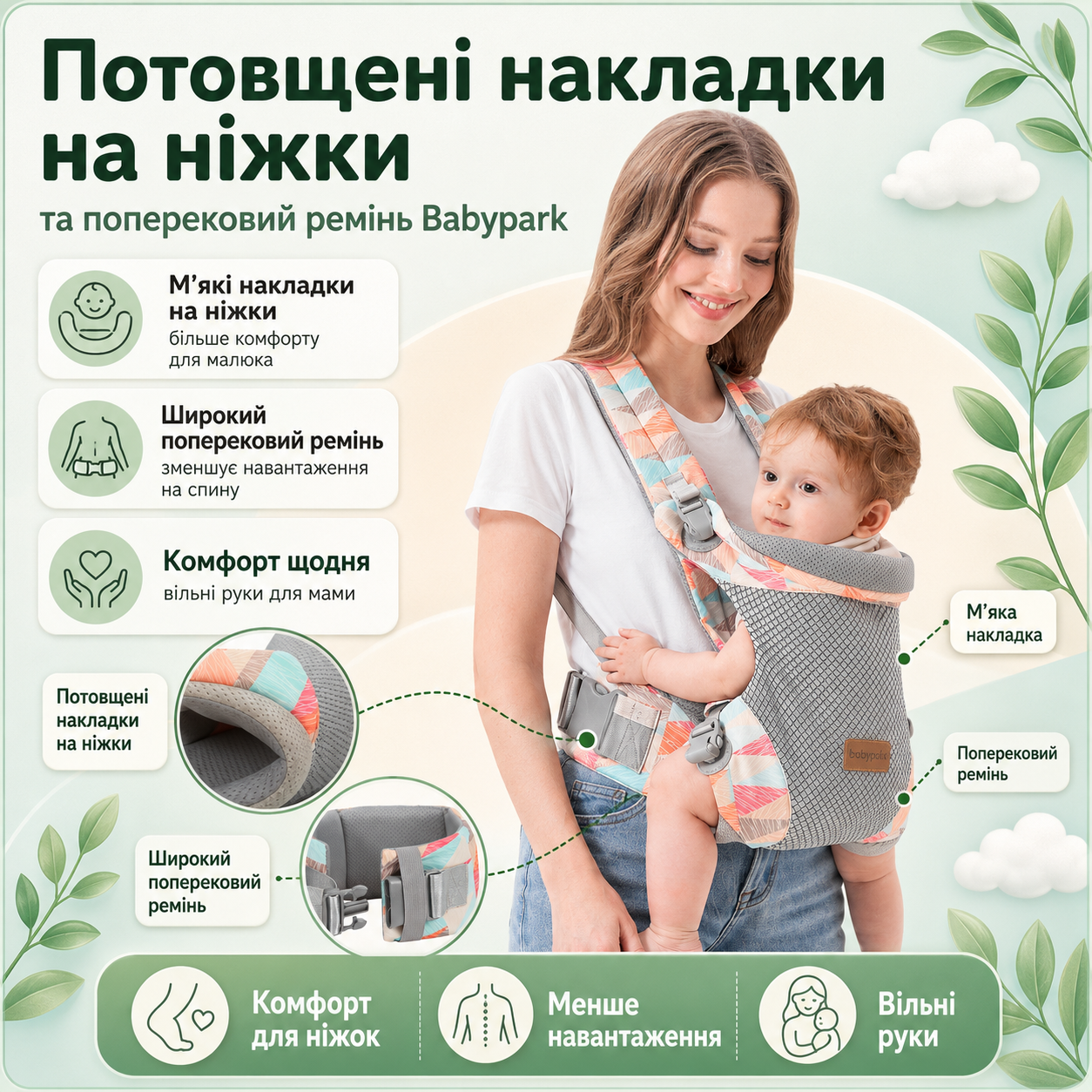 Утолщенные накладки на ножки и поясничный ремень Babypark
