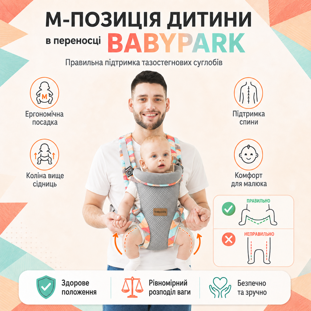 М-позиція дитини в переносці Babypark