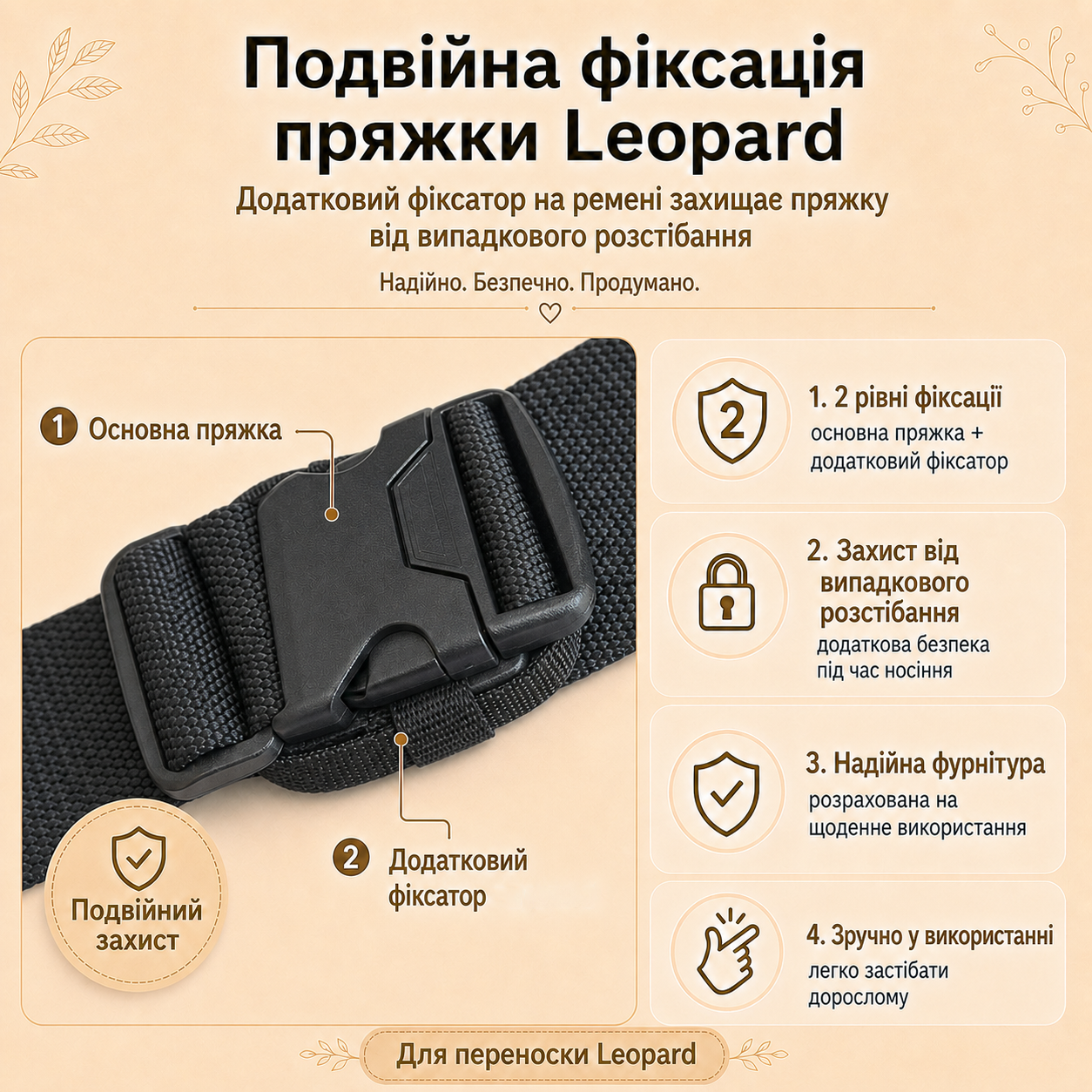 Подвійна фіксація пряжки Leopard